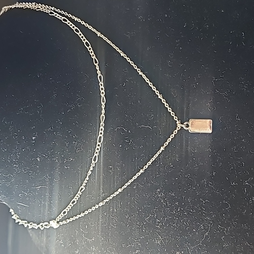 Double wrap silver necklace with initial tag *no anitial*